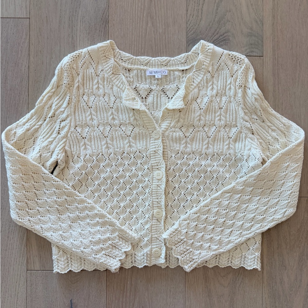 AEMECO Women's Cream Crochet Cardigan